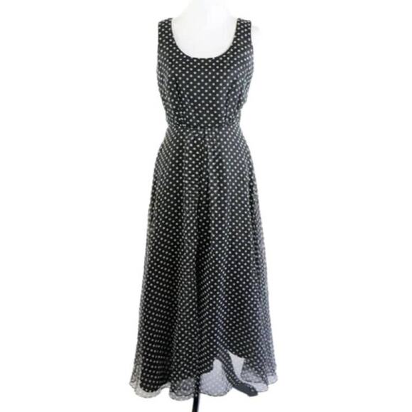 Vintage 1970s Jack Bryan Black and White Polka Dot Chiffon Dress Medium - Picture 1 of 7